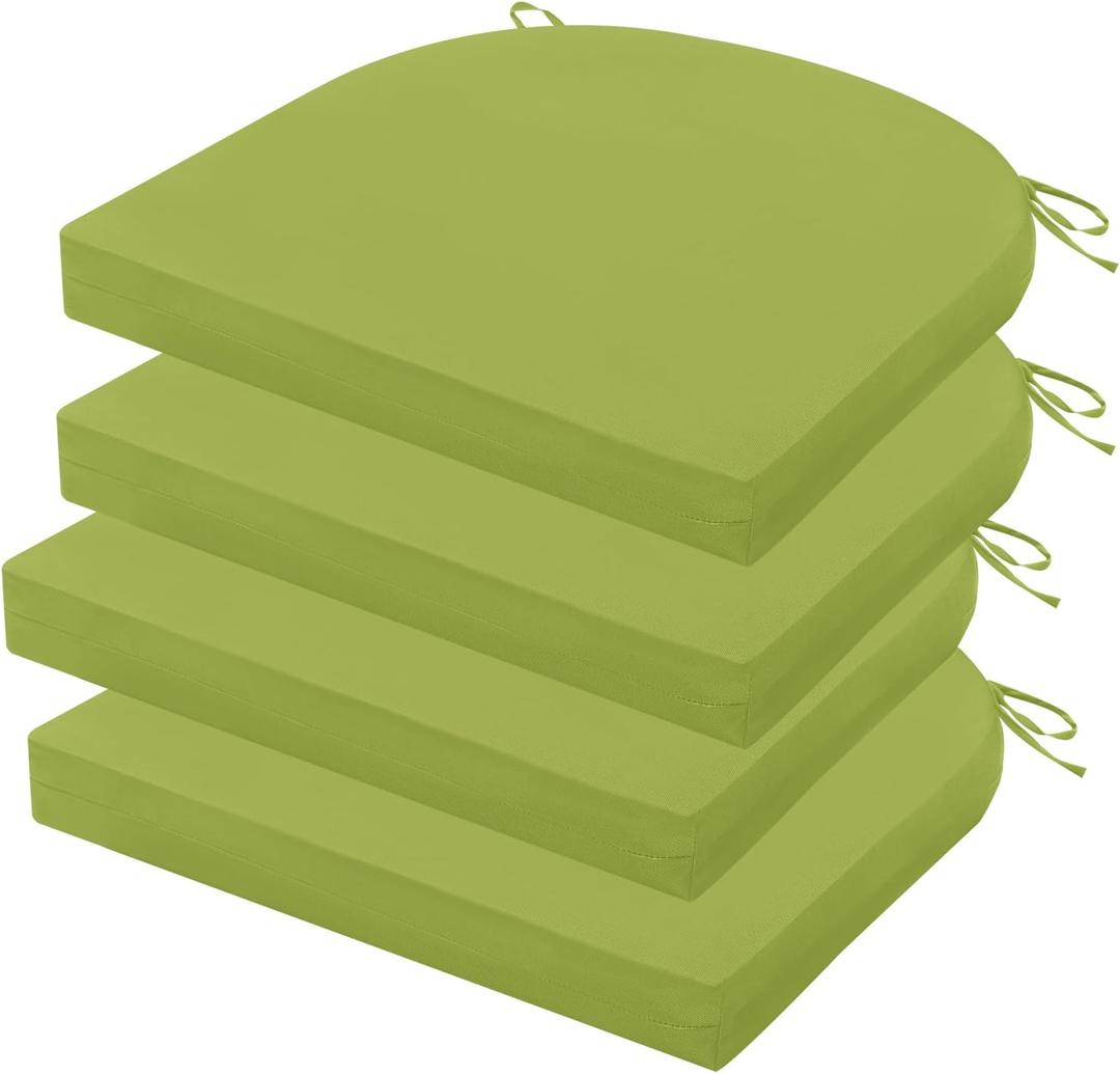 Outdoor Chair Cushions Set of 4, 17x16x2 Inch Patio Furniture Cushions, Water Resistant, Non-Slip Ties (Grass Green)