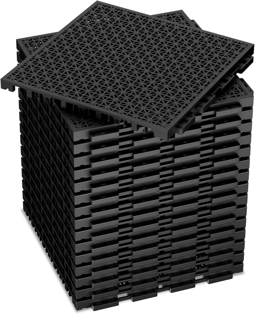 24 PCS Modular Interlocking Cushion Interlocking Floor Tiles with Hole Drainage Mat 10" x 10" Non Slip Pool Deck Mat Outdoor for Drain Deck Pool Patio Shower Kitchen Balcony (Black)