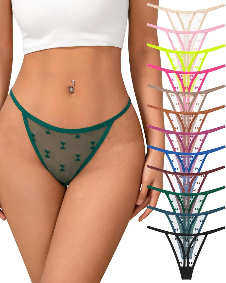 J-pone Lace Thongs for Women G String Thongs for Women T-back Thong Underwear Low Waist Breathable Womens Panties 12Pack (M)