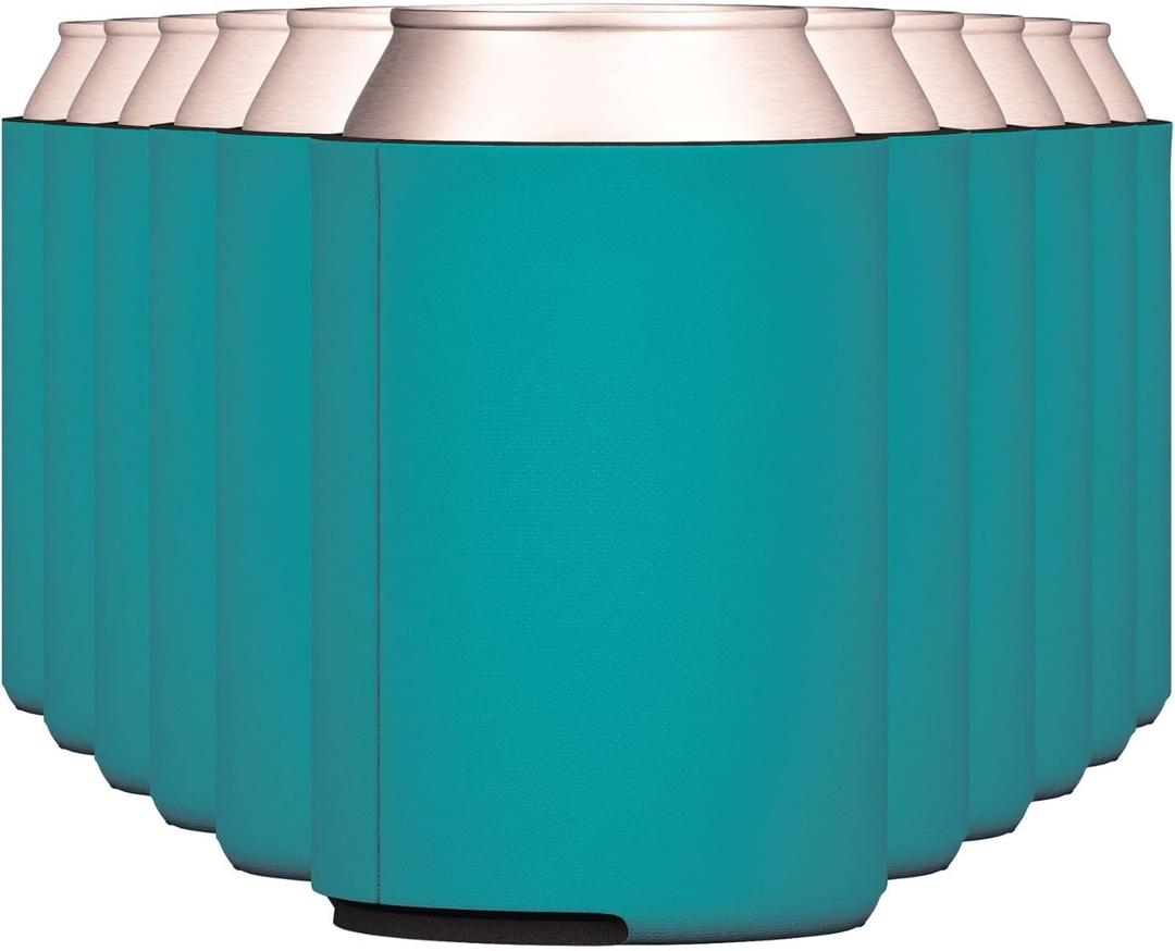 TahoeBay Blank Beer Can Cooler Sleeves Bulk Sublimation Blanks for Vinyl Plain Collapsible Foam Can Sleeves Coolers for Soda Cans and Bottles Custom Drink Holder Assorted Solid Color (Teal)