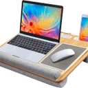HUANUO Lap Desk - Fits up to 17 inches Laptop Desk, Built in Mouse Pad & Wrist Pad for Notebook, Laptop, Tablet, Lap Stand with Tablet, Pen & Phone Holder (Wood Grain) (Light Brown Woodgrain)