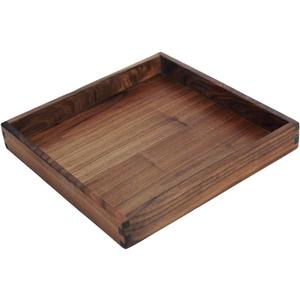 12 x 12 Inches Small Square Black Walnut Wood Ottoman Tray, Serve Tea, Coffee or Breakfast in Bed, Classic Wooden Decorative Serving Tray