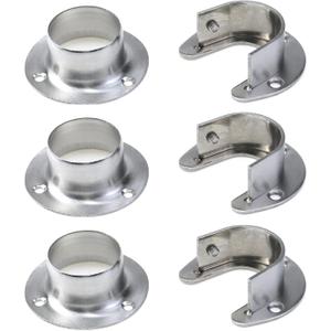 6PCS Heavy Duty Stainless Steel Closet Pole Sockets Rod End Support Flange Rod Holder Set Wall Mount Pipe Bracket with Screws for Closet Wardrobe Shower Curtain Rod (Fit 33mm / 1.3", Silver)