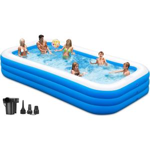 Inflatable Swimming Pool, 130" x 72" x 22" Oversized Thickened Blow Up Pool with Pump, Swimming Pools for Adults, Family, Backyard, Lawn, Garden, Summer Water Party