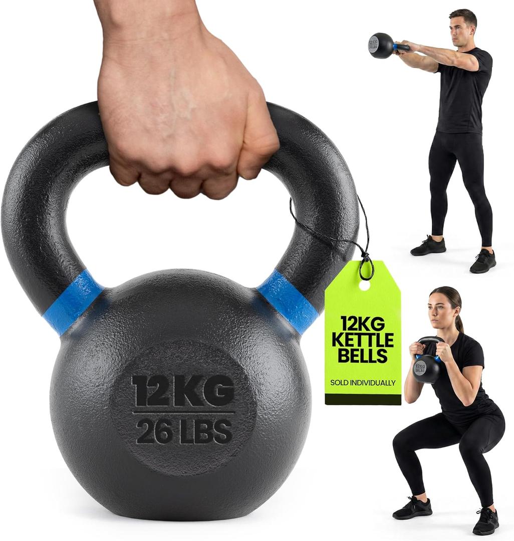Rage Fitness Single Cast Iron Kettlebell | Powder Coated - Wide Handle Weights for Core & Glute Workouts; Swings, Squats, Deadlifts; Strength, Endurance & Flexibility for Men & Women (12 KG, Rage 2.0)
