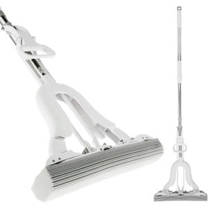 Elegant White PVA Sponge Mop, Adjustable Handle & Super Absorbent Sponge for Wet and Dry Cleaning, Self-Wringing Mop with 12.9in Head, Removable & Reusable Roller for Effortless Home Floor Cleaning