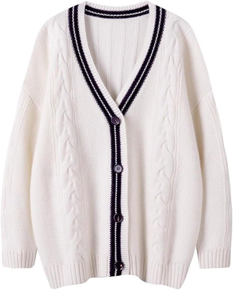 CHARTOU Chunky Cardigan Sweaters for Women Contrast Trim Loose Open Front Fall Cardigan Coat (XX-Large, White)