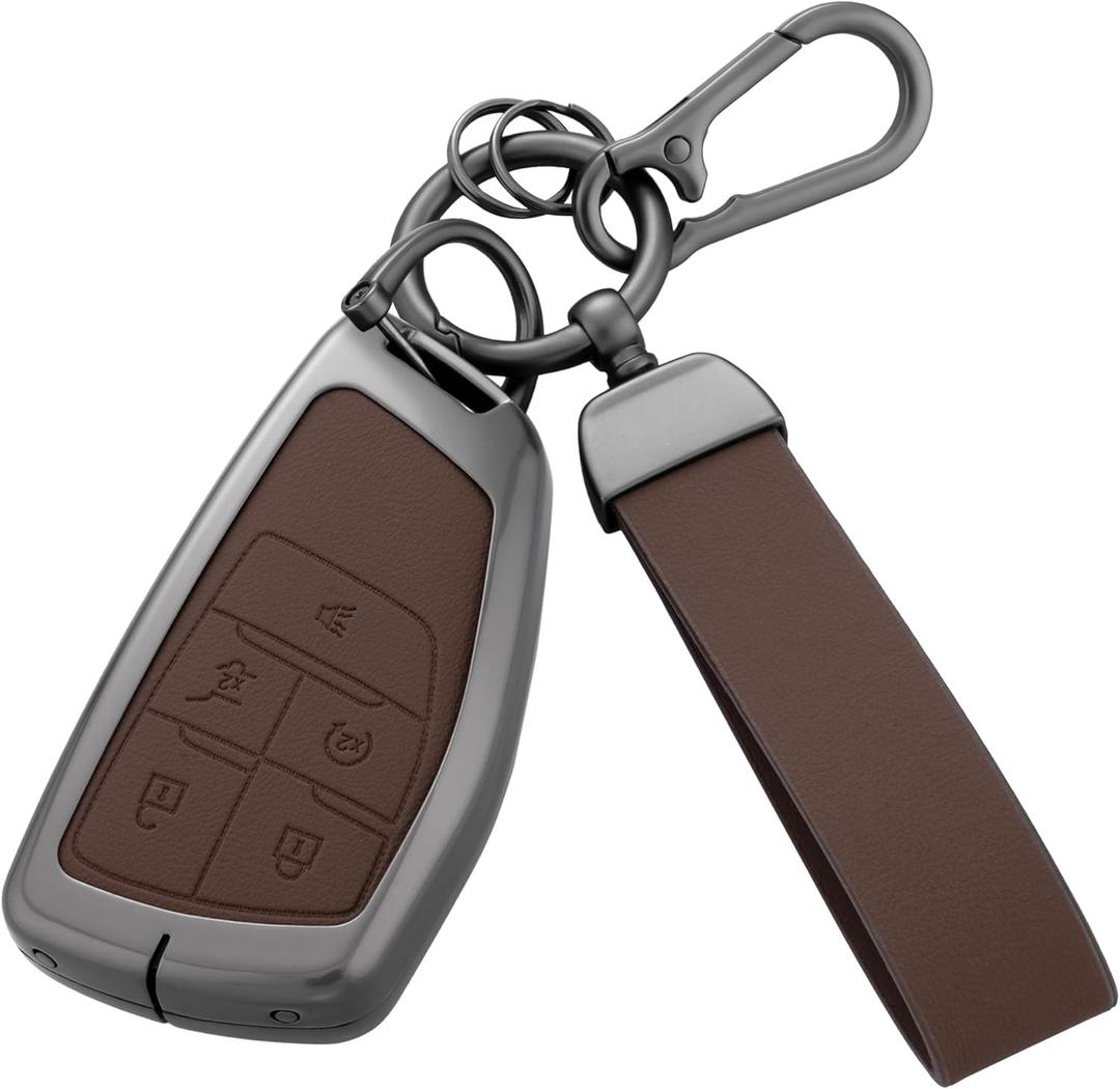 Key Fob Cover with Heavy-duty Keychain For Chevy Silverado 1500 GMC (Brown)