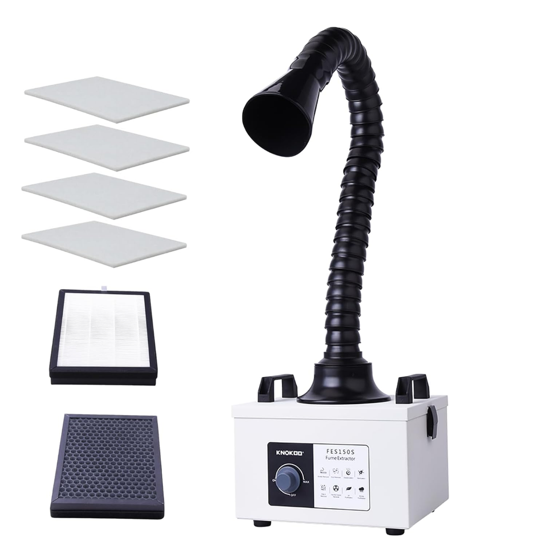 FES150S Solder Fume Extractor, 200m³/h 100W Strong Suction 3 Stage Filtration System Professional Purification for 5W Laser Engraver and Desk Soldering Smoke Absorption(US-plug 110V)