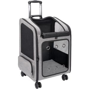 Extra Large Pet Carrier Backpack with Wheels Cats Under 30 Lbs, for Dogs Puppies Rabbits Other Animals Under 25 Lbs, Great for Travel/Hiking/Outdoor Use (Backpack with Wheels, Grey)