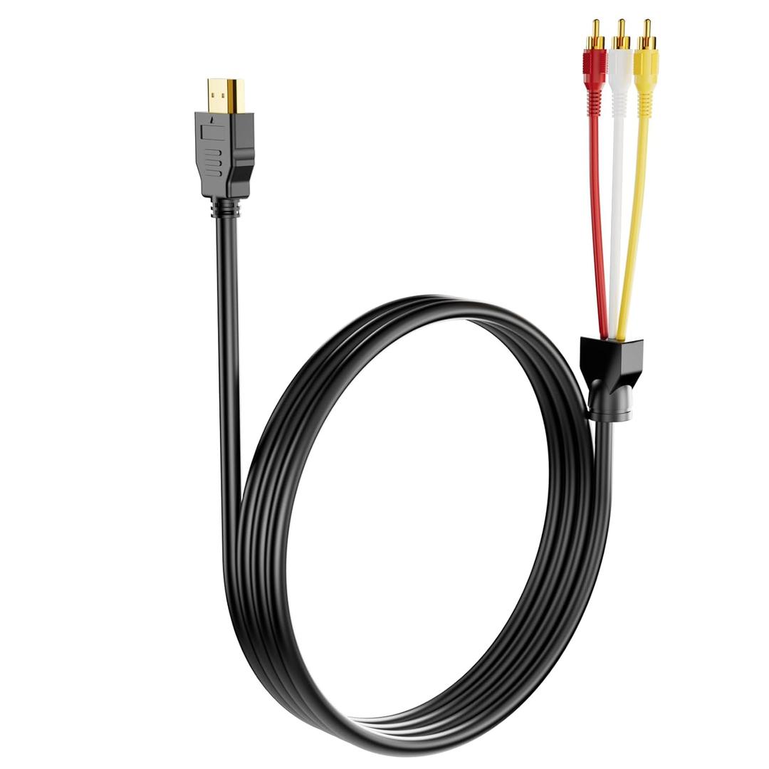 BERLAT HDMI to RCA Converter, 1080P 5ft HDMI Male Goldplated to 3-RCA Video Audio AV Cable Connector Adapter Transmitter for TV HDTV DVD(NO Signal Conversion Function)