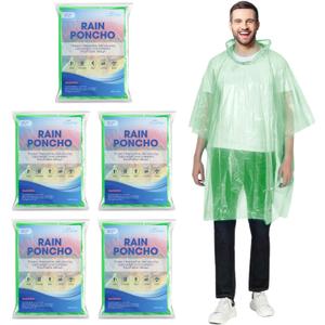 CloudTen Compact and Disposable Rain Ponchos for Men and Women (Green (5 Packs))