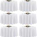 6 Pack White Round Tablecloths, 120 Inch Stain Resistant and Wrinkle Polyester Fabric Washable Table Clothes Cover for Kitchen Dining, Wedding, Reception Banquet, Birthday Party, Buffet Restaurant