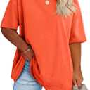 Fisoew Women's Plus Size T Shirts Oversized Tees Summer Half Sleeve Crew Neck Tunic Tops (3X-Large Plus, Orange)