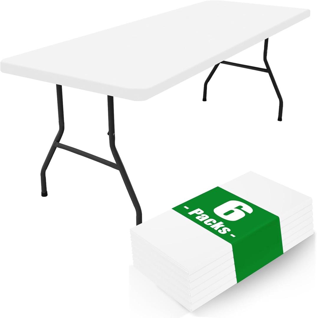 Moosfor Spandex 6 Foot Rectangle Table Cloth 6 Pack, Elastic Fitted Tablecloths for Picnic, Stretch Washable Patio Table Cover for Outdoor, Camping, Banquet and Parties (White, 30"x72")