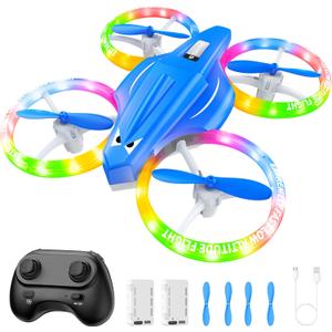 Drones for Kids With Cool Light, Kids Drone with 3D Flip, Altitude-Hold, Self-Rotation, Headless Mode, 3 Speed Modes, One-Click Take-off/Landing, Mini Drone for Christmas, Beginners, Indoor (Blue)