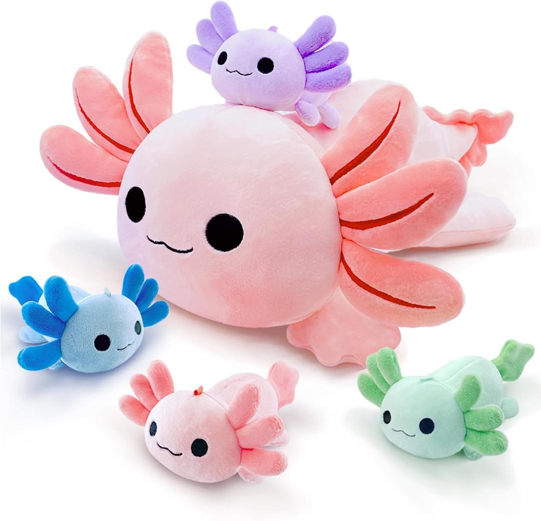 Axolotl PlushCute Axolotl Mommy Stuffed Animal with 4 Baby Axolotl Plushies in TummyKawaii Axolotl Plush Toy Gift for Kids Girls Boys