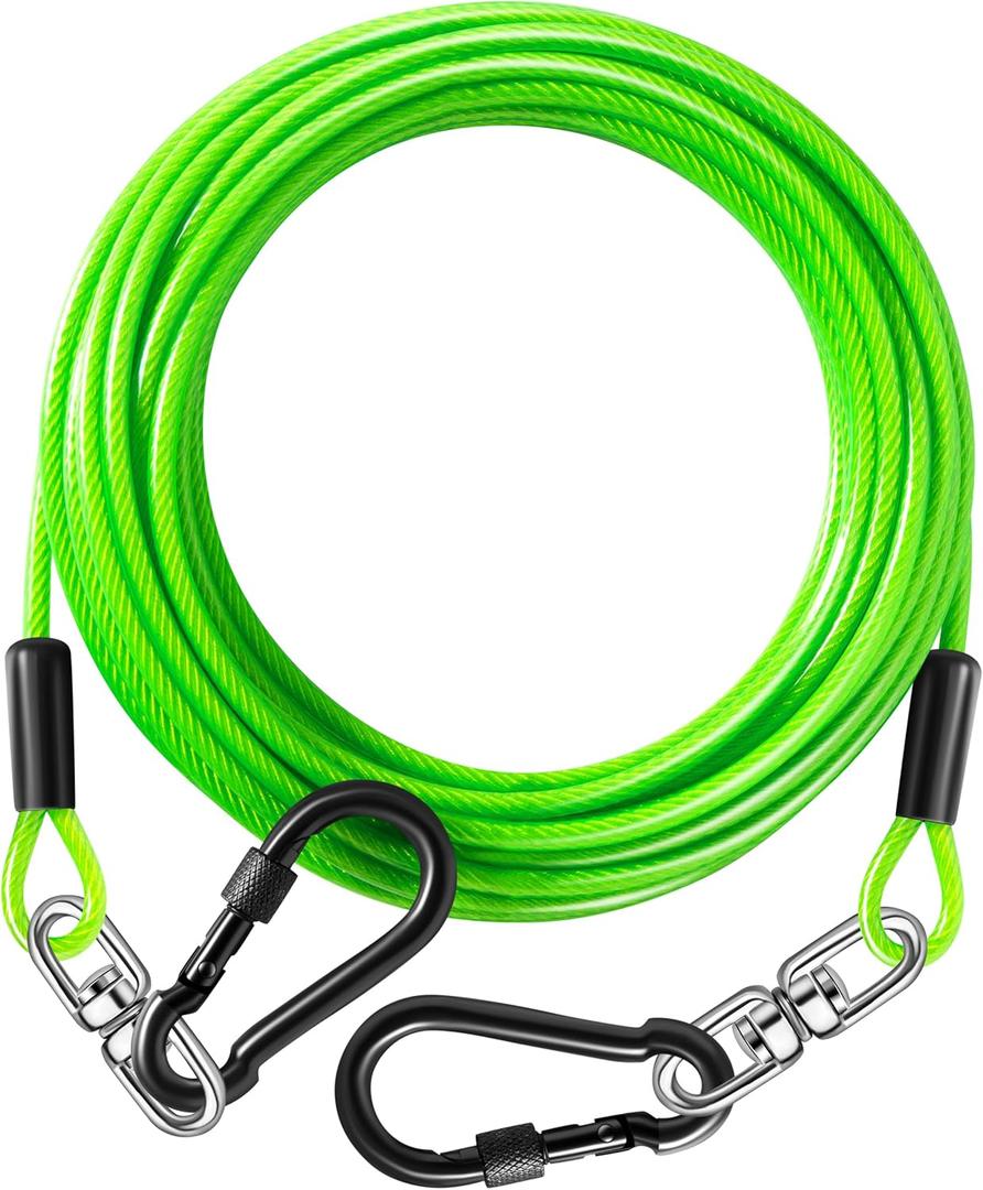 Dog Tie Out Cable 50FT-300Lbs,Heavy Duty Dog Leads Line for Yard with Swivel Hook,Medium Large Dogs Leash&Chains for Outside,Rust Chew Proof Dogs Run Cable for Outdoor Camping (Green, 50FT)