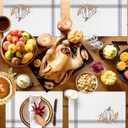 Fall Placemats Thanksgiving White Pumpkin Leaf Branch Tablemats for Dinner Table Gray Stripes Autumn Table Mats for Thanksgiving Day Holiday Cotton Linen Washable Set of 6