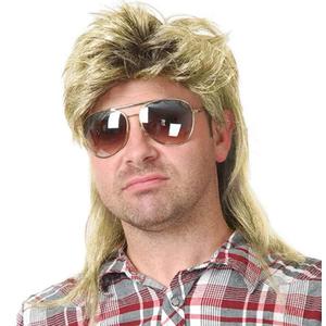 Kaneles Mens Mullet Wigs Dark Root 80s Costumes Halloween Male Wig for Fancy Dress (Dark Root Mix Blonde)