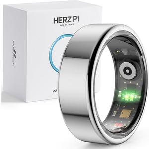 Herz P1 Smart Ring for Women & Men - (Size 12) 24/7 Health Metrics Fitness Ring, Tracks 20+ Biometrics, 6 Day Battery Life, Waterproof Stainless Steel, Free APP for iOS Android, No Subscription