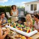 Inflatable Ice Serving Bar with Drain Plug, Buffet Cooler Serving Tray for Salad Food & Drinks, Inflatable Serving Bar for Party BBQ Picnic Pool Camping Indoor Outdoor (2, White)