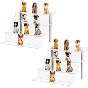 CECOLIC Acrylic Riser Shelf 4 Tier Clear Display Stand for Collectibles Pop Figures, Cupcakes, Perfumes, Display Risers for Decorating & Organizing - 9 x 8.3 x 6.8 in (Small, 2 Pack)