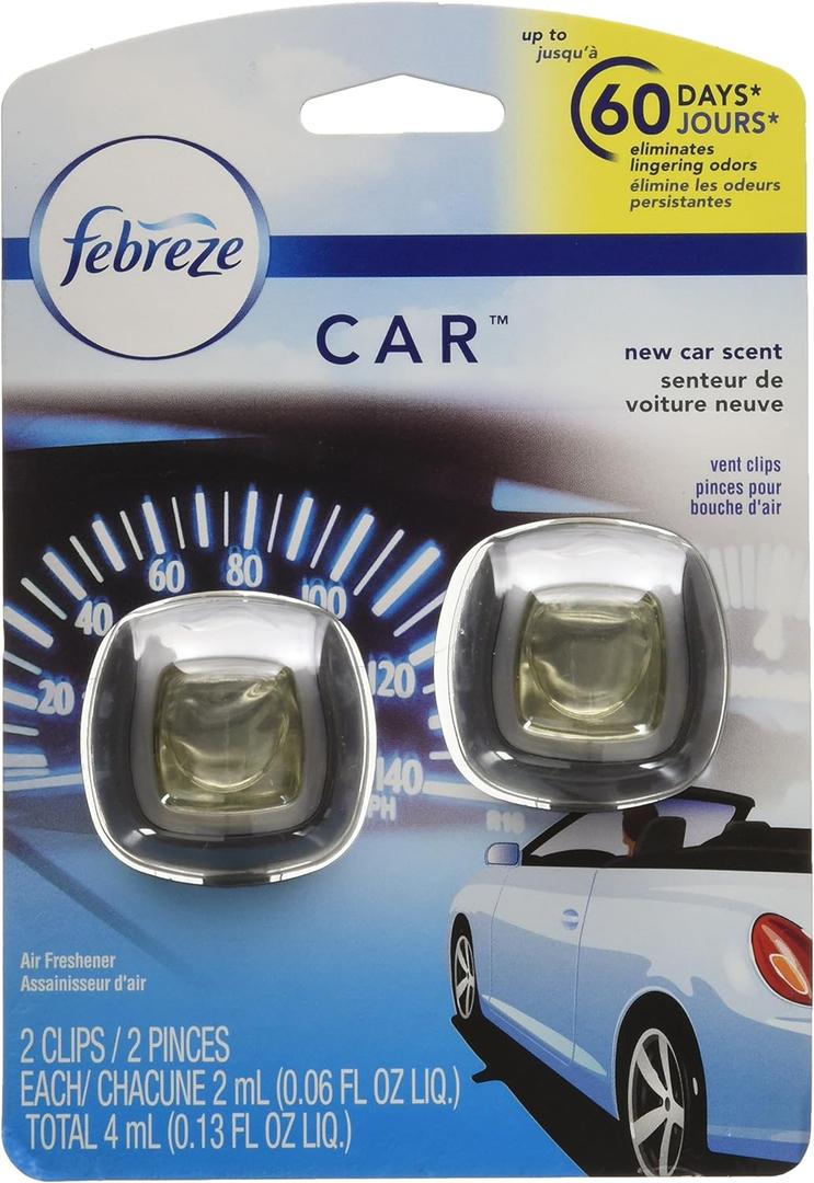 Febreze Car Air Fresheners, New Car Scent, Odor Eliminator for Strong Odors Car Vent Clips (2 Count) (0.13 Fl Oz (Pack of 1))