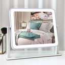 Rechargeable Vanity Mirror with Lights,14"x12"LED Lighted Makeup Mirror,Large Makeup Mirror with Lights,Touch Screen with 3-Color Lighting,Dimmable,for Vanity Desk Tabletop,Bedroom (White)