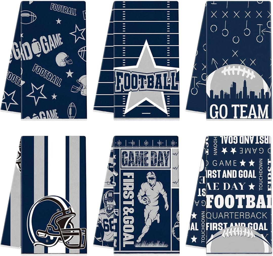 Peryiter 6 Pcs Football Hand Towels Sport Party Decorative Towels for Men Kitchen Dish Sports Theme Birthday Party Supply for Housewarming Gifts Cooking Home, 28 x 18 Inch (Blue, Cowboy)