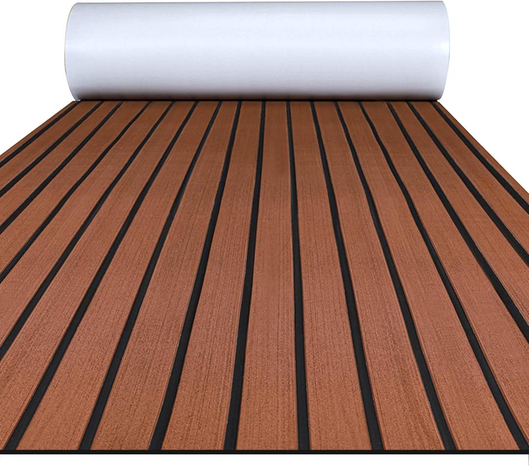 FOCEAN Boat Flooring EVA Foam Boat Decking Faux Teak Marine Flooring Boat Mat Boat Carpet Sheet for Motorboat RV Yacht Kayak Surfboard, 94.5"x 47.2"/35.4"/23.6"/15.7" Dark Brown With Black Seam Lines