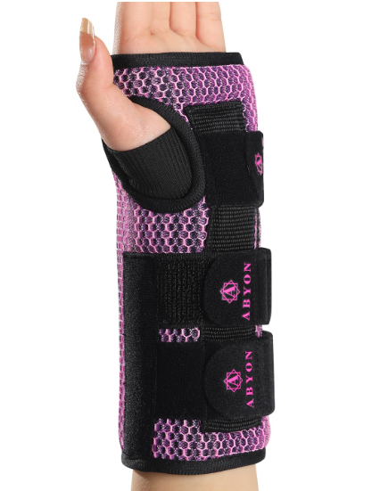 ABYON Carpal Tunnel Wrist Brace Night Support – Wrist Splint for Pain Relief, Tendonitis, Arthritis, Sprains – Lightweight, Breathable Padded Hand Brace for Men & Women, Left Hand (Small,Black/Pink)