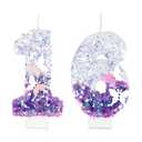 Birthday Candles Number 16 Candle, Butterfly 16th Birthday Decorations for Women/Girl, Purple Happy Birthday Candle for Cake, Handmade Sequin Numeral Candle Wedding Cake Topper Anniversary Party Decor