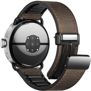Magnetic Leather Bands Compatible with Google Pixel Watch 4/3 45mm Band, Genuine Leather Wristband Replacement Strap for Pixel Watch Band 45mm Men Women, Upgraded All-Metal Connector