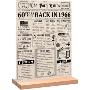 Trgowaul 60th Birthday Decorations Women Men, Vintage Back in 1966 Birthday Poster Acrylic Table Sign with Stand, 60th Anniversary Decor Gifts for Men, Vintage 60 Year Old Party Supplies Decorations