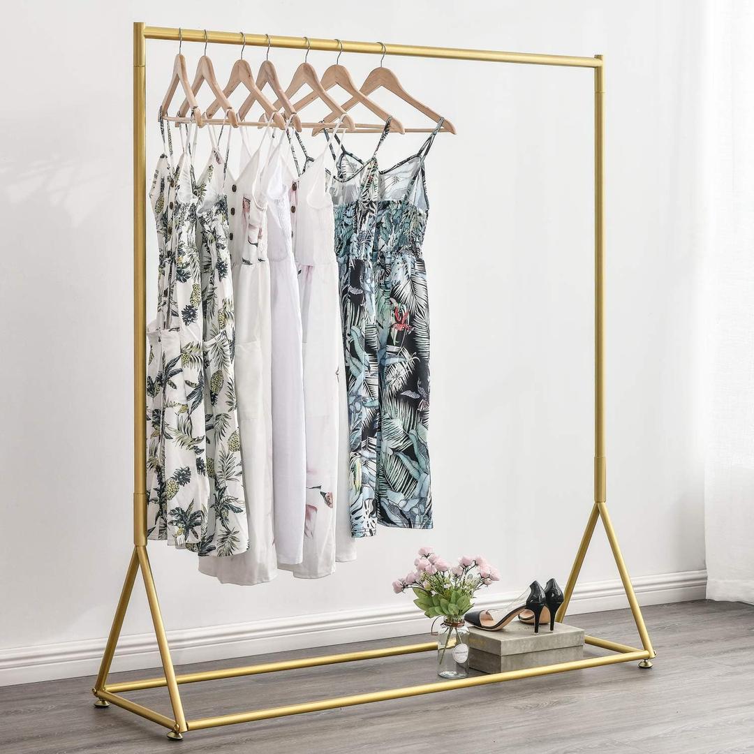BOSURU Gold Pipe Clothing Racks Freestanding, Modern Metal Clothes Rack Heavy Duty, Easy Assemble Clothing Rack for Hanging Boutiques and Bedroom 59" L