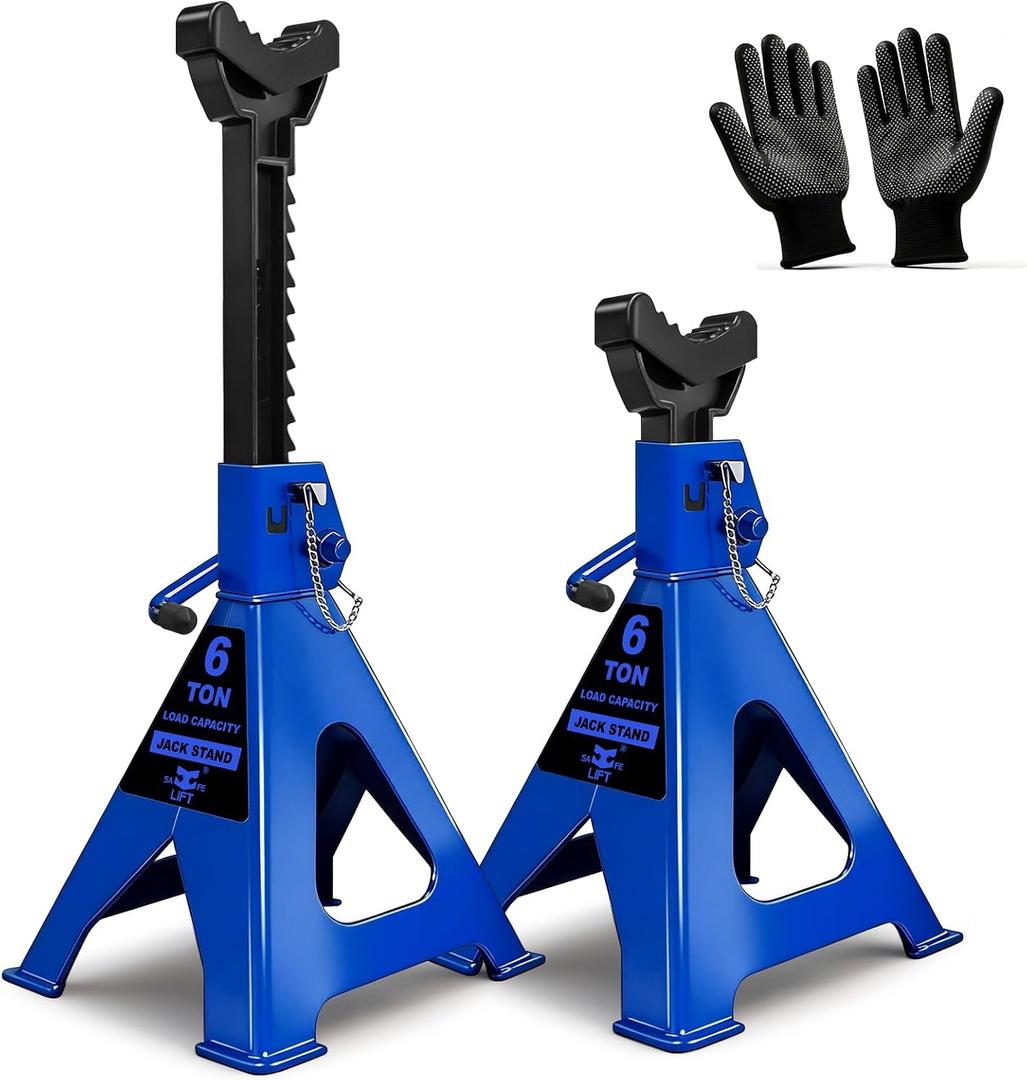 6 Ton (13,200 LBs) Jack Stands with Double Pin Locking,Rubber Cover,Large Foot Base,16"-24" Adjustable Height Heavy Duty Jack Stands,Lifting Car,Bus,RV,SUV,MPV,Pickup Truck,2 Pack Blue