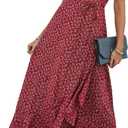 PRETTYGARDEN Women's Boho Floral Maxi Dress Summer Short Sleeve Wrap V Neck Long Flowy Beach Vacation Wedding Guest Dresses (Red, XL)