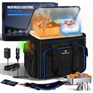 20L Large Heated Lunch Box Insulated Lunch Bag, Auto Temp Control Electric Lunch Box for Adults Men, 12/24/110V Portable Food Warmer for Truck/Car/Work/Travel, Lonchera Elctrica Porttil