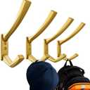 Heavy Duty Wall Hooks, 5 Inch Large Wall Mount Hooks for Hanging Heavy Backpacks, School Bags, Winter Coat, Handbags, Purses in Entryway, Hallway, Garage, Bathroom, Laundry (4, Gold)