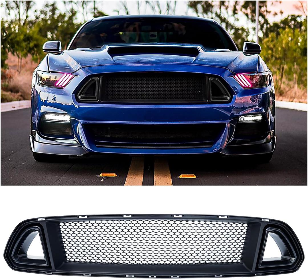 Front Upper Grille Compatible With 2015-2017 Ford Mustang Grille EcoBoost GT, Bumper Grille Accessories Mesh Style Black