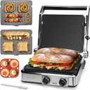 Baker's Friend 4-Slice Panini Press Grill Cheese Sandwich Maker, Electric Grill Indoor with Temperature Setting, Opens 180 Degrees, Dual Non-stick Surfaces, 4-Circle Silicone Mold, Reversible Plates