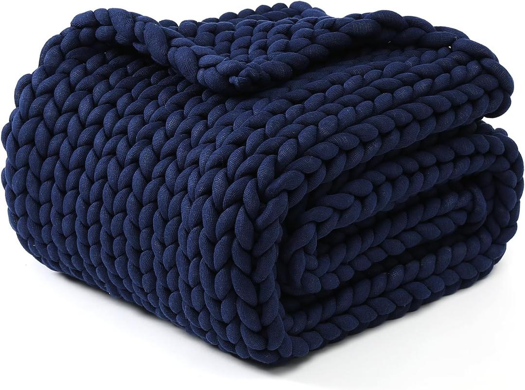 YnM Chunky Throw Blanket, Medium-Weight, Hand Knitted, Skin Friendly, Ventilated and Breathable, Machine Washable, Home Dcor Piece for Couch, Sofa and Bed (Indigo Blue, 40x50 Inch)