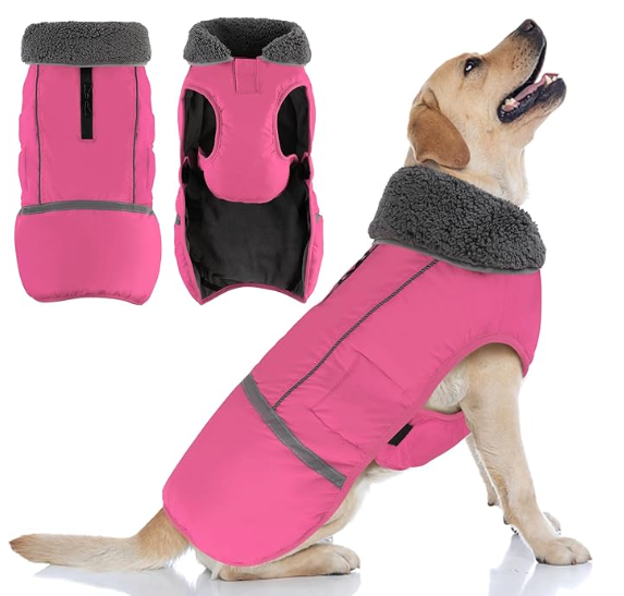 Doglay Dog Coat, Waterproof Dog Jacket Pet Winter Coat for Cold Weather with Thicken Furry Collar, Reflective Puppy Winter Jacket Warm Fleece Lining for Small Medium Large Pets(3xl)