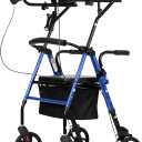 ELENKER Upright Walker, Stand Up Rollator Walker with Padded Seat and Backrest, Lightweight, Compact Folding, Fully Adjustment Frame for Seniors, Blue