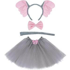 Dxhycc Grey Elephant Costume Set Elephant Ears Headband Bow Tie Tail Tutu for Animal Fancy Costume Kit Halloween Cosplay Party