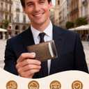 Wallet for Men: Pop Up Card Case, RFID Blocking, Slim, Minimalist, Genuine Leather, Front Pocket, Smart, Thin, Compact, Magnetic Flap Closure - 2 ID Windows, Up to 12 Cards & 15 Bills (Brown)