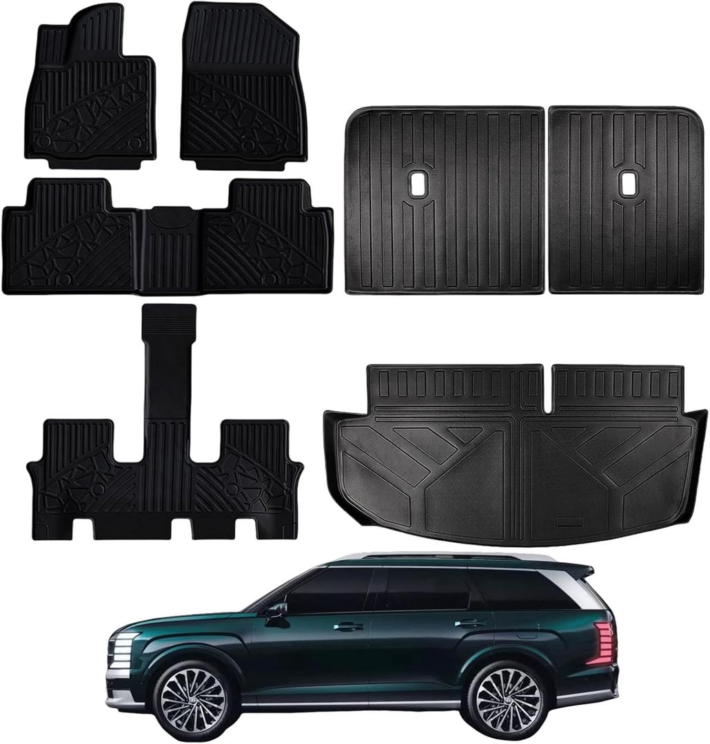 RILLEC Floor Mats Cargo Liner Backrest Mat for 2026+ Hyundai Palisade 7 Seat Fuel,All Weather Protection Accessories Custom Full Set Liners Include 1st & 2nd & 3rd Row Automotive Floor Mat TPE Car Mat