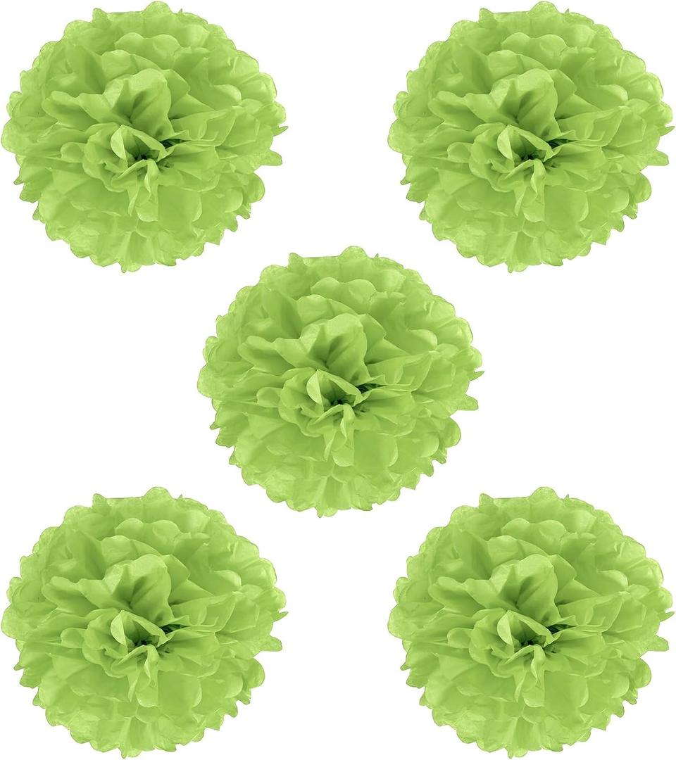 PATIKIL 8" Tissue Pom Poms Flowers, 5 Pack Paper Flower Ball for Wedding Bridal Shower Birthday Bachelorette Party Backdrop Decoration, Lime Green