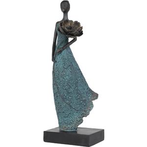 Guichifun Sculptures Home Decor Female Statue - Resin Bronze Woman Holding Flowers Sculpture Modern Creative Home Statue Handicrafts Art Ware Home Décor Office Room Gifts 7.5 x 7.5 x 21.25 Inch